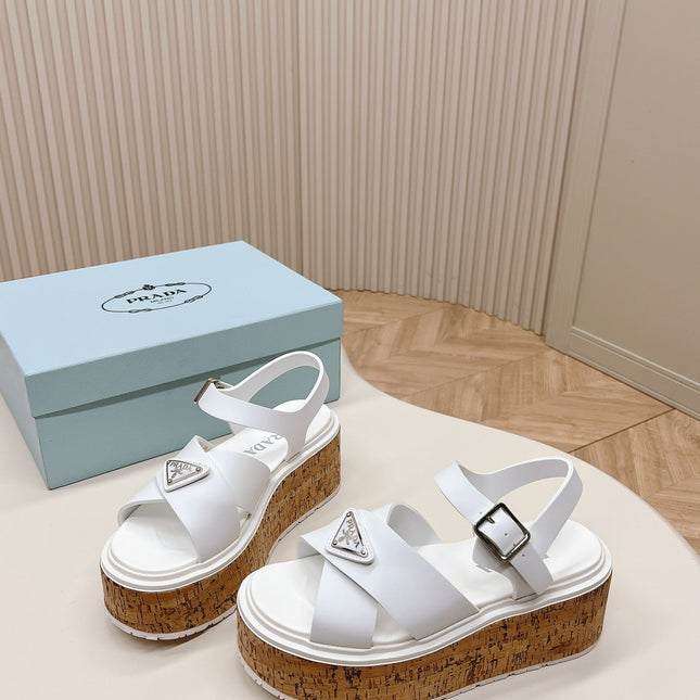 PRA WEDGE PLATFORM SANDALS WHITE CALFSKIN