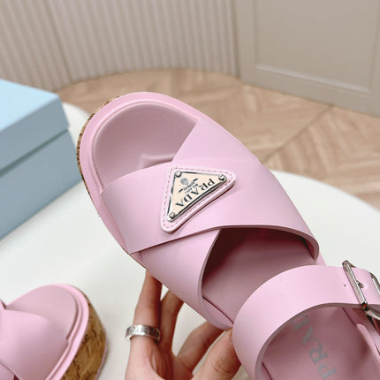 PRA WEDGE PLATFORM SANDALS PASTEL PINK CALFSKIN