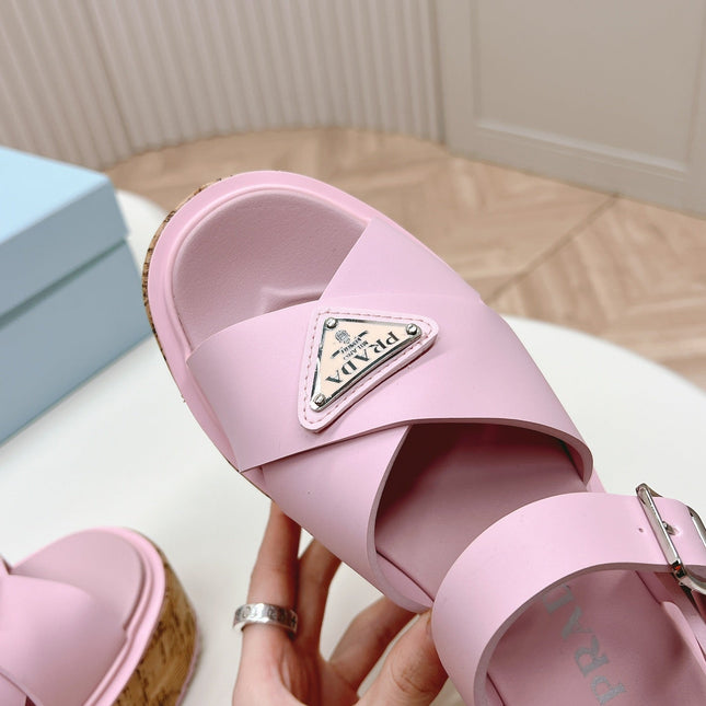 PRA WEDGE PLATFORM SANDALS PASTEL PINK CALFSKIN