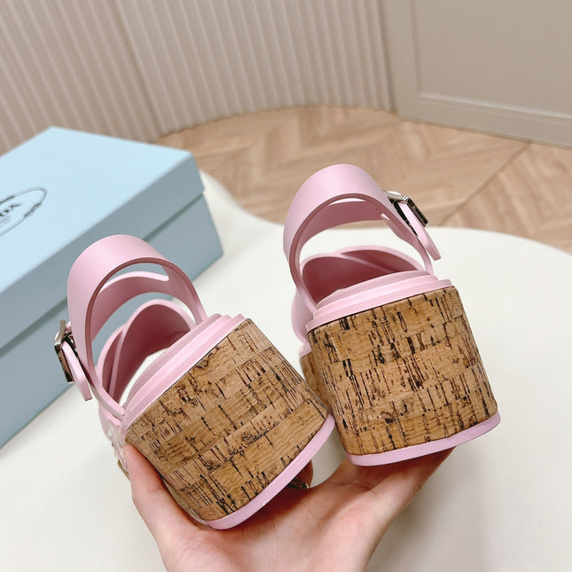 PRA WEDGE PLATFORM SANDALS PASTEL PINK CALFSKIN