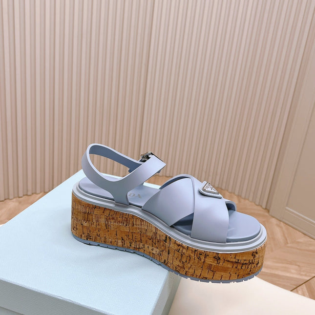 PRA WEDGE PLATFORM SANDALS SAPPHIRE CALFSKIN