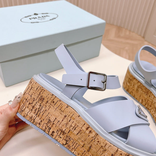 PRA WEDGE PLATFORM SANDALS SAPPHIRE CALFSKIN