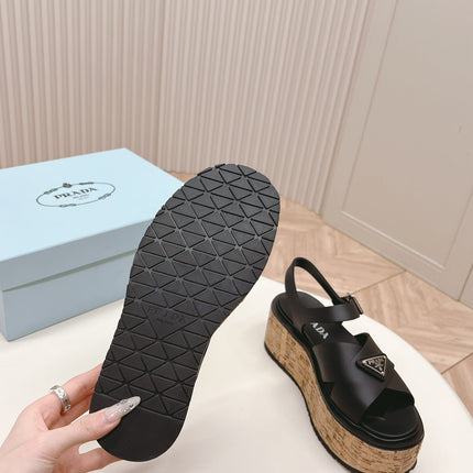 PRA WEDGE PLATFORM SANDALS BLACK CALFSKIN