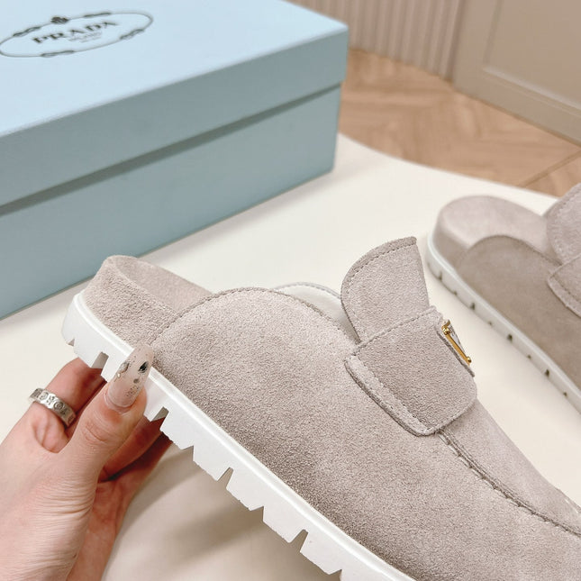 PRA SABOTS MULES LIGHT GRAY SUEDE