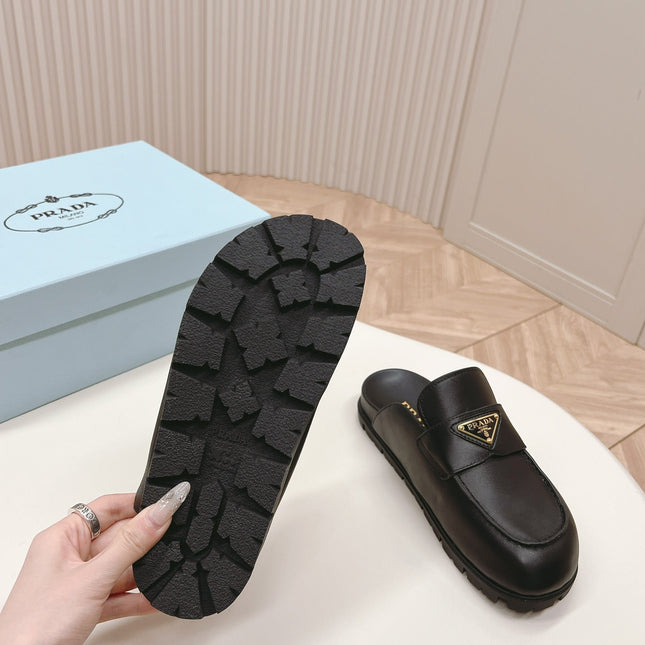 PRA SABOTS MULES BLACK CALFSKIN
