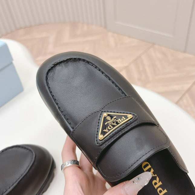 PRA SABOTS MULES BLACK CALFSKIN
