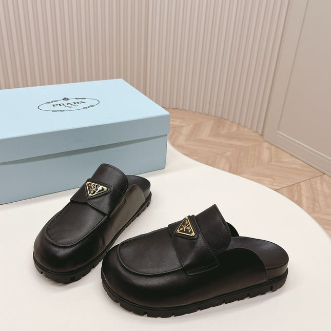 PRA SABOTS MULES BLACK CALFSKIN