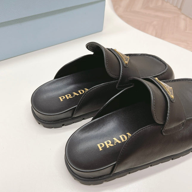 PRA SABOTS MULES BLACK CALFSKIN