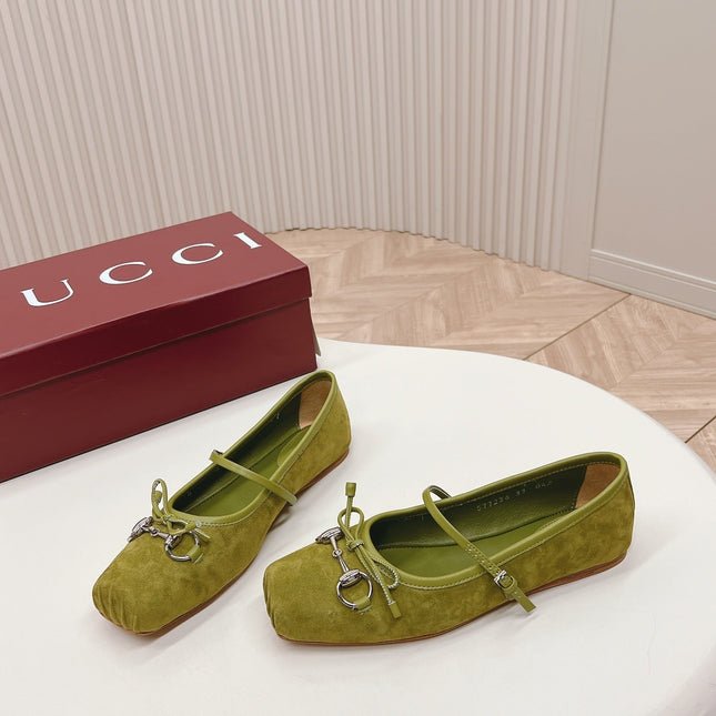 GG BALLET FLAT OLIVE GREEN SUEDE