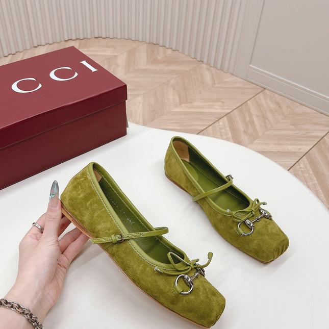 GG BALLET FLAT OLIVE GREEN SUEDE