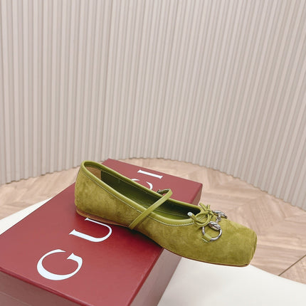 GG BALLET FLAT OLIVE GREEN SUEDE