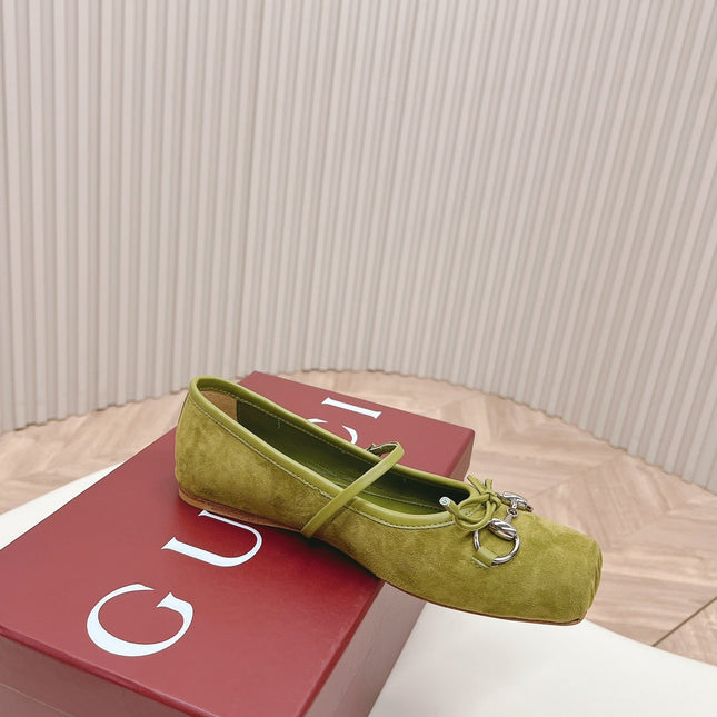 GG BALLET FLAT OLIVE GREEN SUEDE