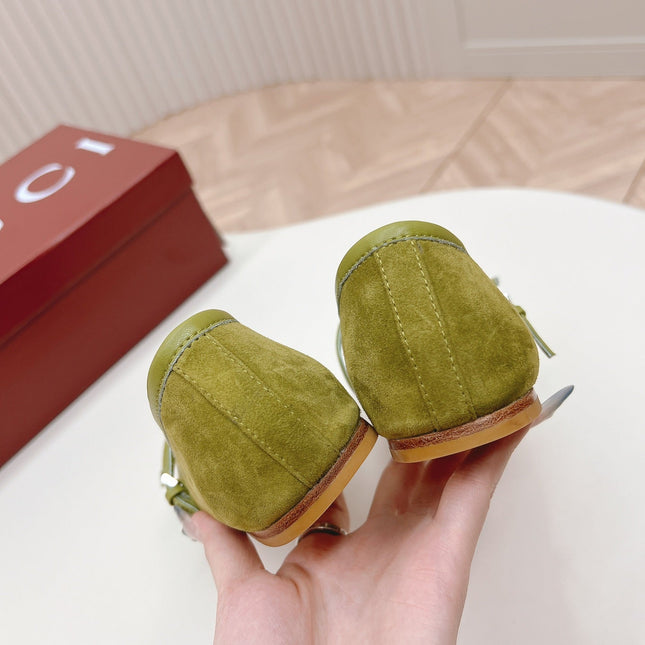 GG BALLET FLAT OLIVE GREEN SUEDE