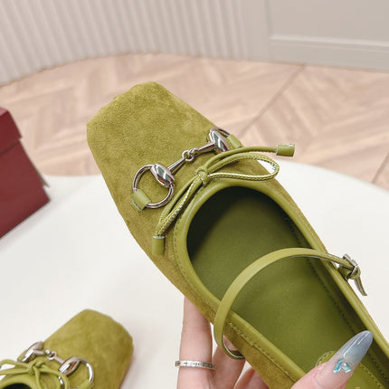 GG BALLET FLAT OLIVE GREEN SUEDE