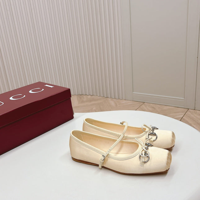GG BALLET FLAT LIGHT CREAM SILK