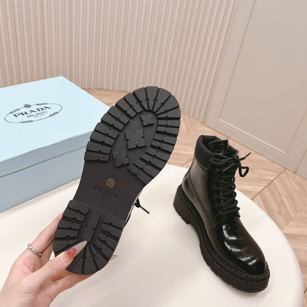 PRA LACE-UP BOOTS GLOSSY BLACK CALFSKIN