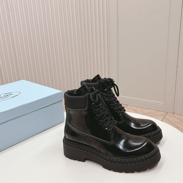 PRA LACE-UP BOOTS GLOSSY BLACK CALFSKIN