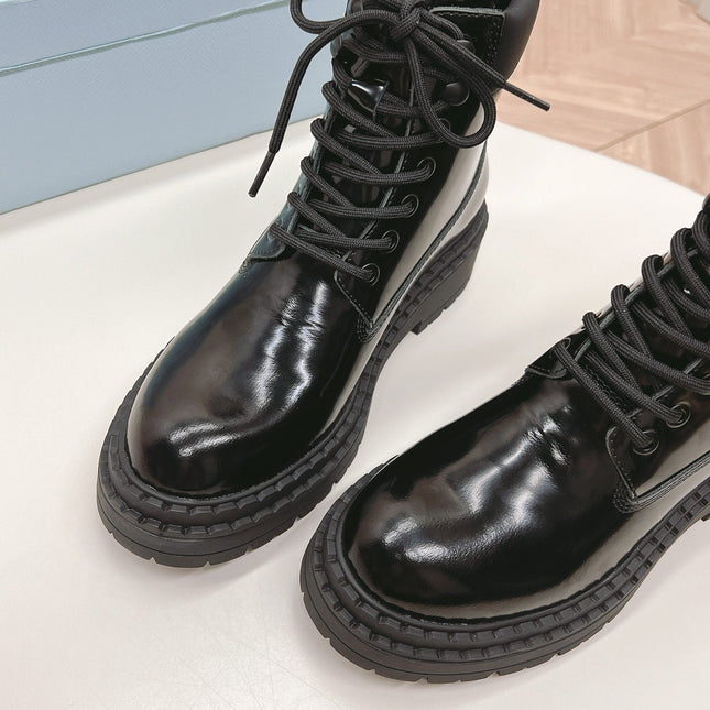 PRA LACE-UP BOOTS GLOSSY BLACK CALFSKIN