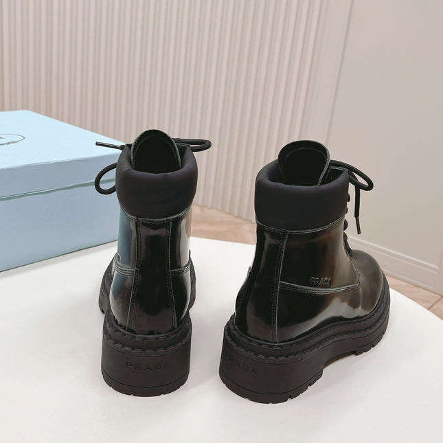 PRA LACE-UP BOOTS GLOSSY BLACK CALFSKIN