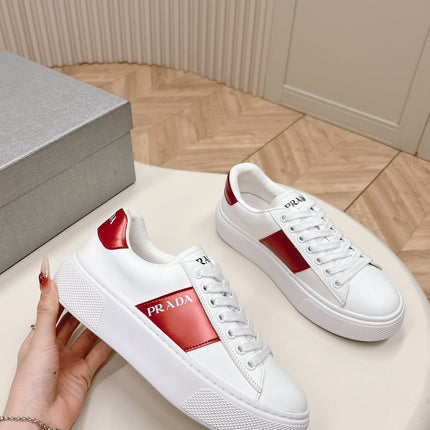 PRA LEATHER LOGO OUTLET SNEAKERS BLACK AND CHERRY CALFSKIN