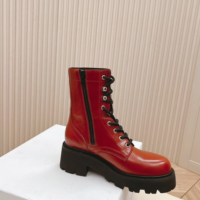 TRIOMPHE RANGERS MID LACE-UP BOOT IN CHERRY RED CALFSKIN