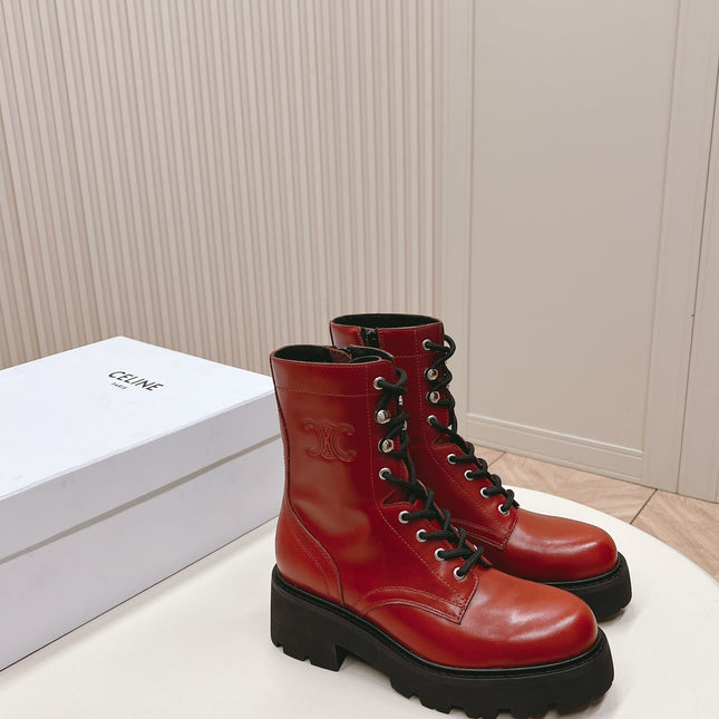 TRIOMPHE RANGERS MID LACE-UP BOOT IN CHERRY RED CALFSKIN