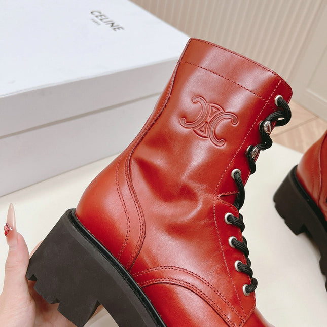 TRIOMPHE RANGERS MID LACE-UP BOOT IN CHERRY RED CALFSKIN