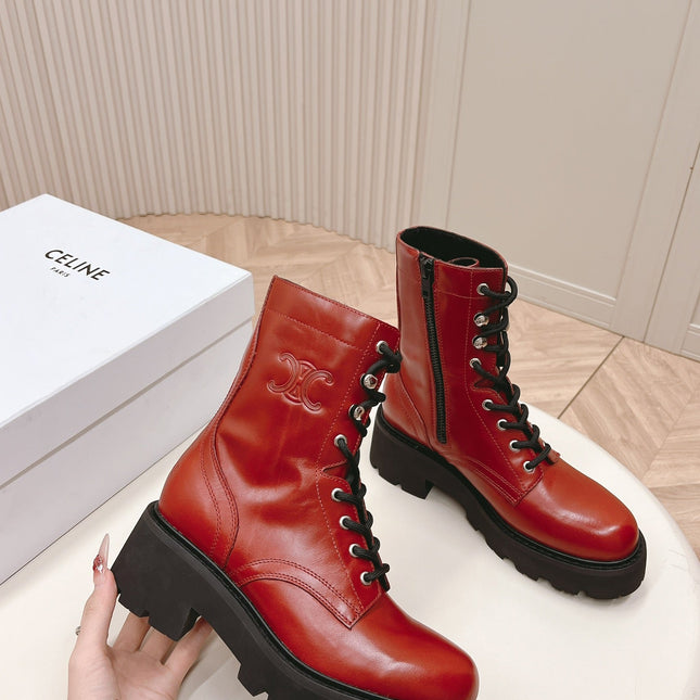 TRIOMPHE RANGERS MID LACE-UP BOOT IN CHERRY RED CALFSKIN