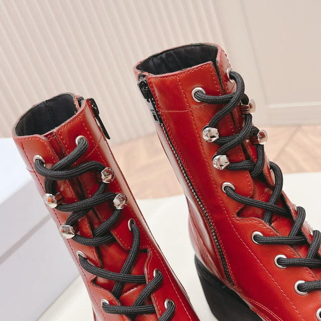 TRIOMPHE RANGERS MID LACE-UP BOOT IN CHERRY RED CALFSKIN