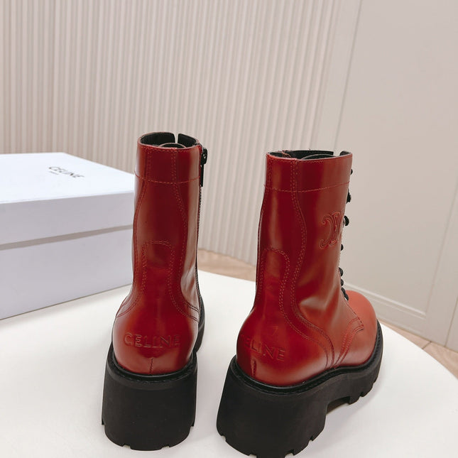 TRIOMPHE RANGERS MID LACE-UP BOOT IN CHERRY RED CALFSKIN