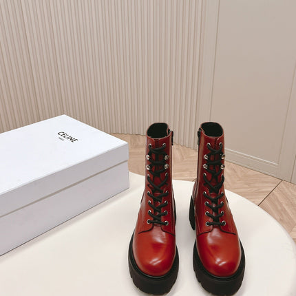 TRIOMPHE RANGERS MID LACE-UP BOOT IN CHERRY RED CALFSKIN