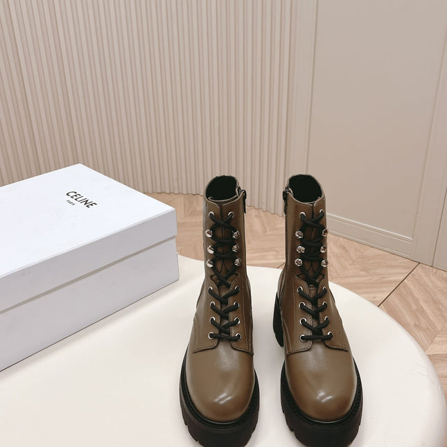 TRIOMPHE RANGERS MID LACE-UP BOOT IN CHOCOLATE BROWN CALFSKIN