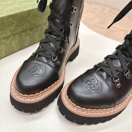 MARTIN LACE-UP ANKLE BOOTS IN BLACK EMBOSSED CALFSKIN MIX BROWN SUEDE