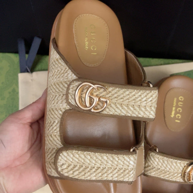 GG SANDAL WITH DOUBLE G CARAMEL CALFSKIN