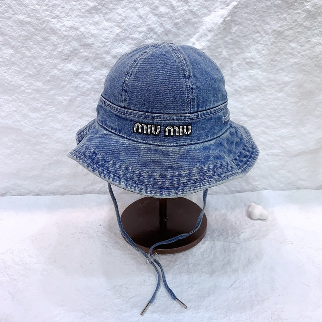 MM NEW DENIM BUCKET HAT RHINESTONE LOGO
