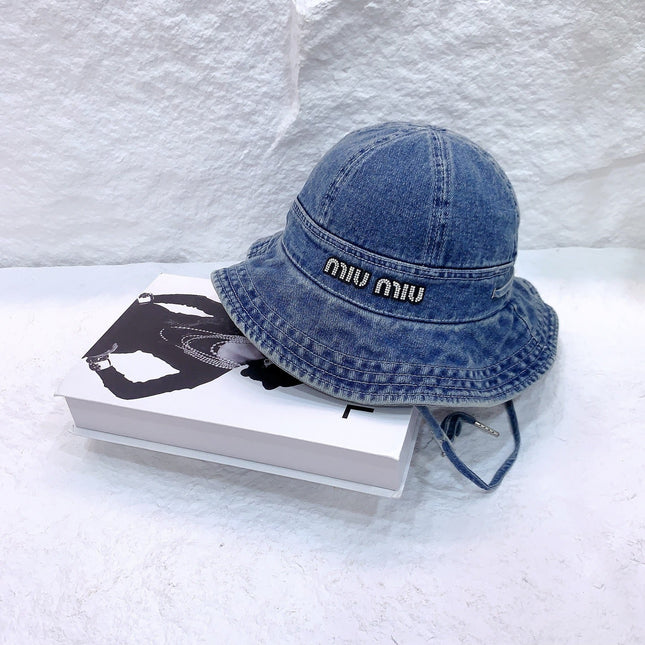 MM NEW DENIM BUCKET HAT RHINESTONE LOGO