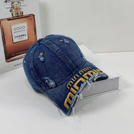 MM DISTRESSED EMBROIDERED BASEBALL CAP DENIM