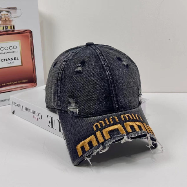 MM DISTRESSED EMBROIDERED BASEBALL CAP DENIM
