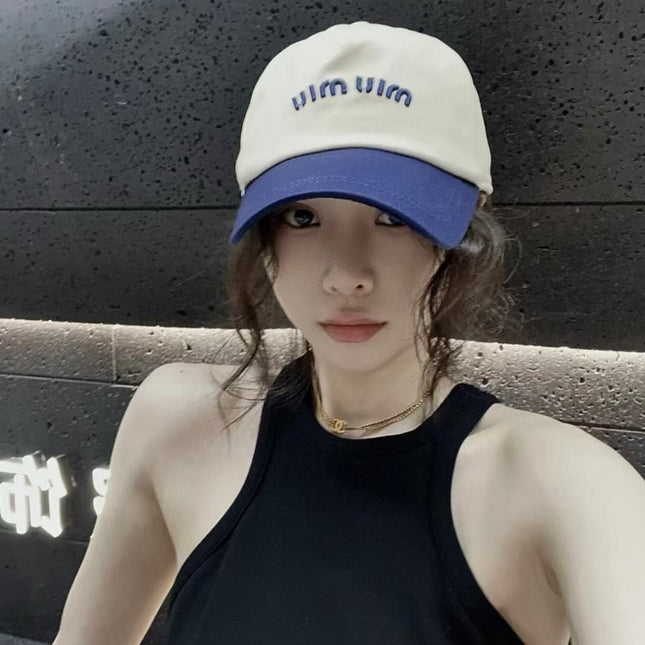 MM BASEBALL CAP IN LIGHT BEIGE AND NAVY BLUE FABRIC WITH LOGO EMBROIDERY