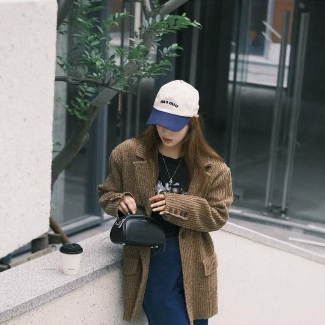 MM BASEBALL CAP IN LIGHT BEIGE AND NAVY BLUE FABRIC WITH LOGO EMBROIDERY
