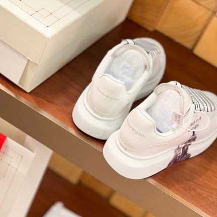 OVERSIZED SNEAKERS IN WHITE CALFSKIN CARTOON FIGURE BLACK TRIM LACES