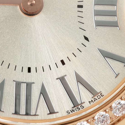 BALLON BLANC DE CARTIER WATCH GOLD CASE AND WARM GRAY CALFSKIN WITH CRYSTALS