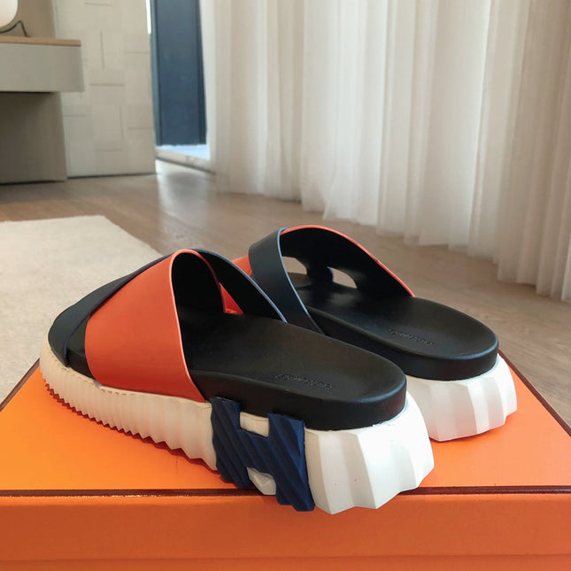 HM INFRA SANDAL BLACK AND ORANGE CALFSKIN