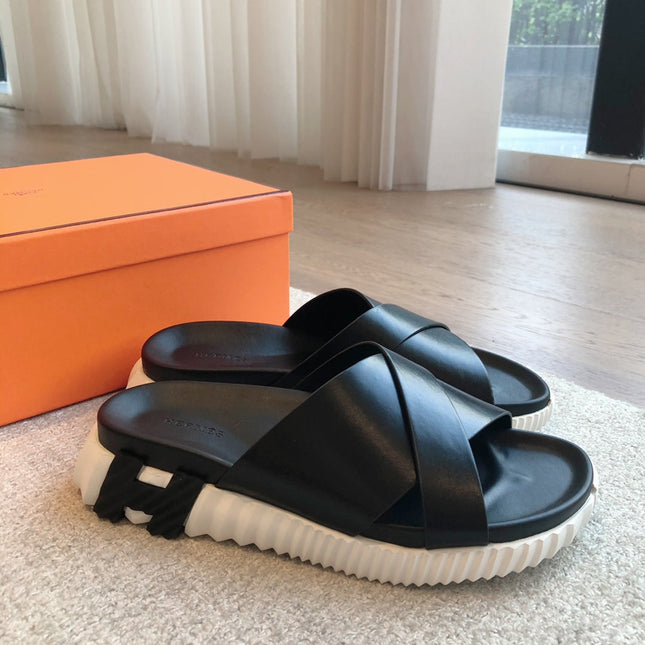 HM INFRA SANDAL BLACK AND WHITE CALFSKIN