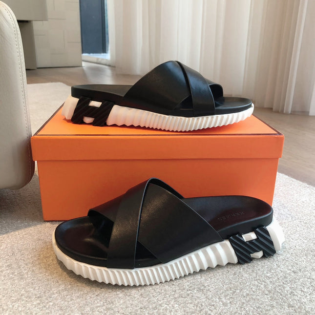 HM INFRA SANDAL BLACK AND WHITE CALFSKIN