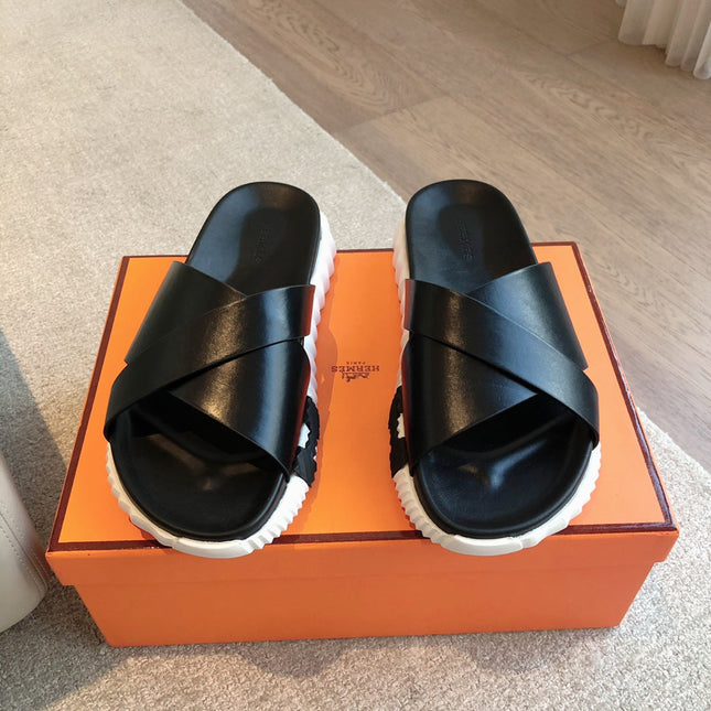 HM INFRA SANDAL BLACK AND WHITE CALFSKIN