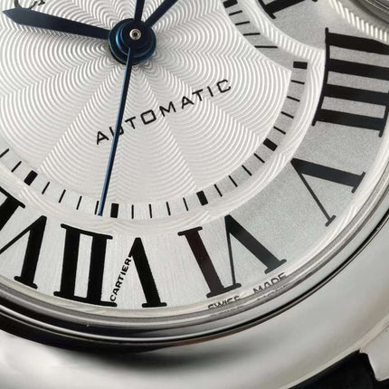 BALLON BLEU DE CARTIER 33 MM WATCH SILVER CASE WITH BLACK SMOOTH LEATHER STRAP
