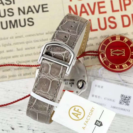 BALLON BLEU DE CARTIER 33 MM WATCH SILVER CASE WITH CEDAR BROWN LEATHER STRAP