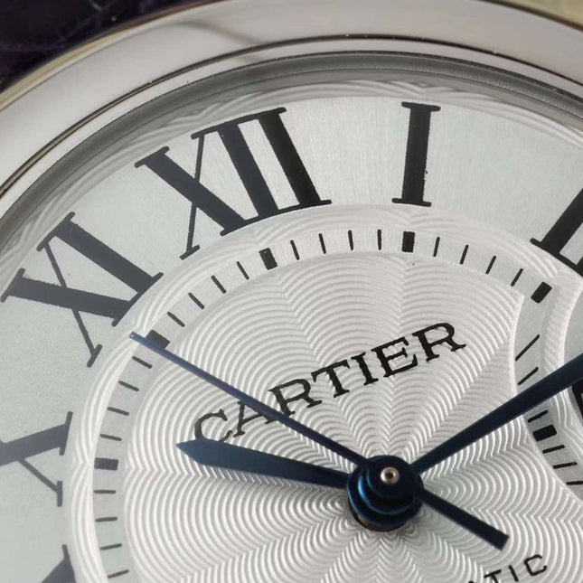 BALLON BLEU DE CARTIER 33 MM WATCH SILVER CASE WITH MIDNIGHT PURPLE LEATHER STRAP