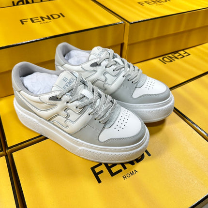 FENDI THICK-SOLDED SNEAKER IN WHITE MIX GREY LAMBSKIN